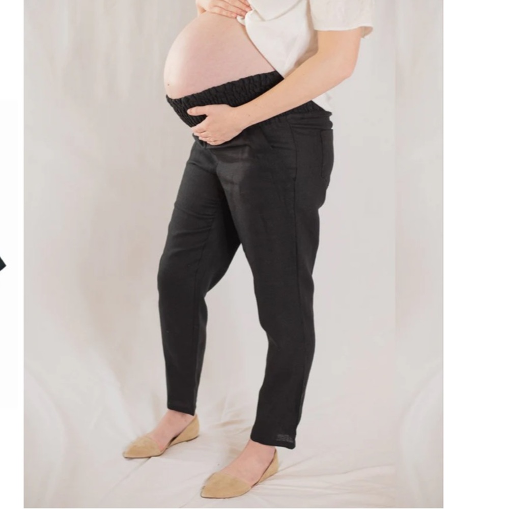 NWT VIRAL Emme Mama Smocked Maternity Linen Pants in Black